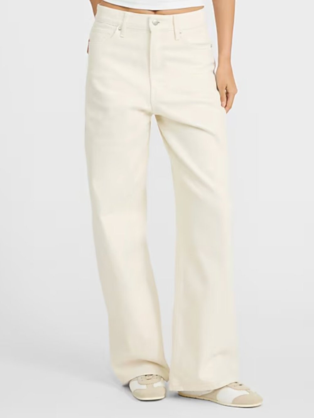 Express Low Slung Ivory Baggy Jeans